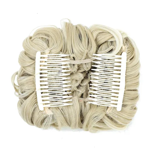 Vista 3 de SWACC Extensión de Moño de Cabello Rizado Corto y Desordenado, Peines de Cabello Fáciles de Estirar, Extensión de Cola de Caballo con Clip, Coletero
