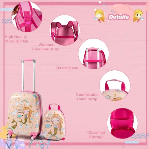 Vista 8 de HONEY JOY 2 piezas de equipaje de mano para niños, Mermaid, S, Viajar