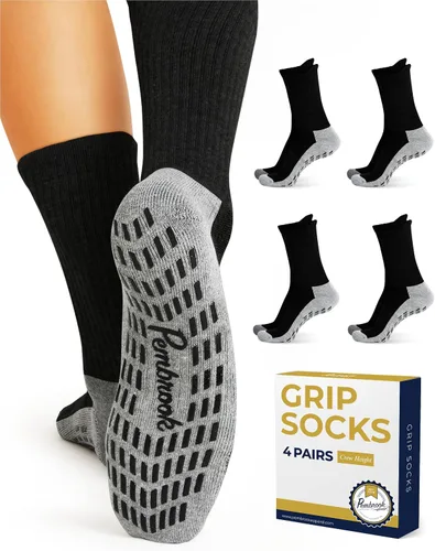 Vista 19 de Pembrook 4 pares de calcetines antideslizantes para hombres, mujeres, marido, papá, calcetines de agarre para hospital, yoga, pilates, barre