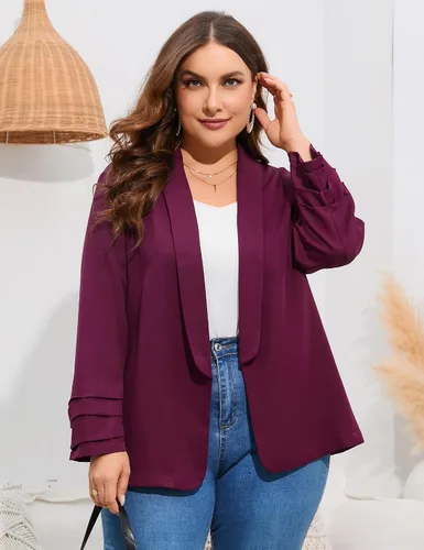 Vista 2 de ShopWonder Blazer casual con bolsillos para mujer, talla grande, para oficina, frente abierto, manga 34, cárdigans, chaqueta de trabajo