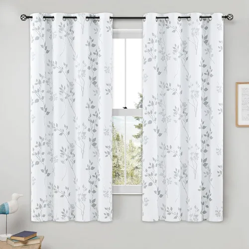 Vista 31 de Beauoop Cortinas Florales 100% Opacas de 54 Pulgadas de Largo, 2 Paneles para Dormitorio, Sala de Estar, Azul Gris y Blanco con Patrón de Flores