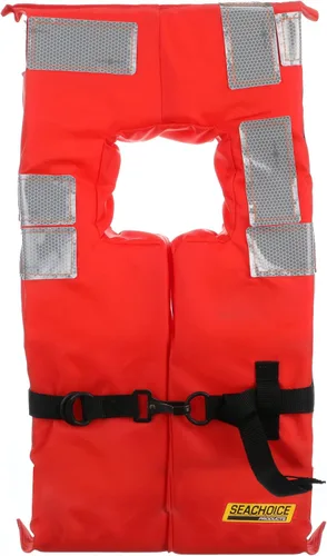 Vista 7 de SEACHOICE Chaleco y chaqueta comercial tipo I para uso en alta mar, naranja fluorescente, paneles reflectantes, varios tamaños