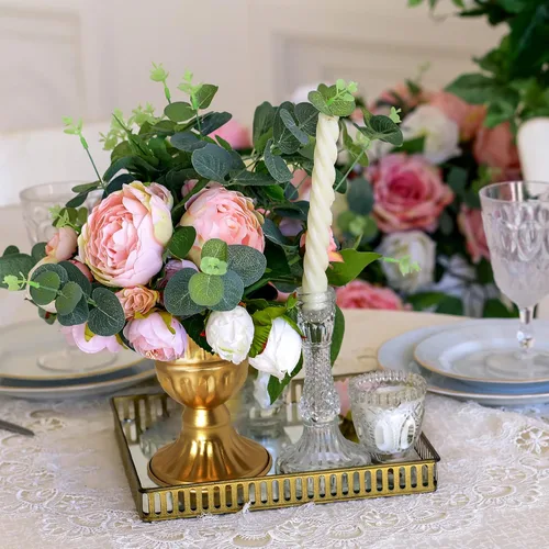 Vista 3 de Jarrones dorados para centros de mesa de boda, juego de 2 jarrones de metal, pequeños centros de mesa, arreglos de flores para boda, recepción