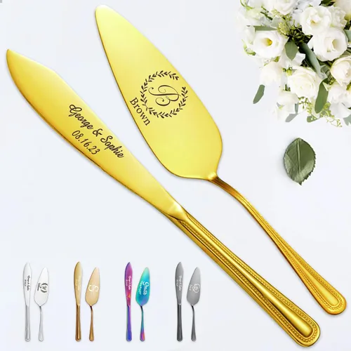 Vista 8 de STREADVE Juego de corte de pastel personalizado para boda, juego de cuchillos y servidores grabados, juego de corte personalizado, regalo para Negro