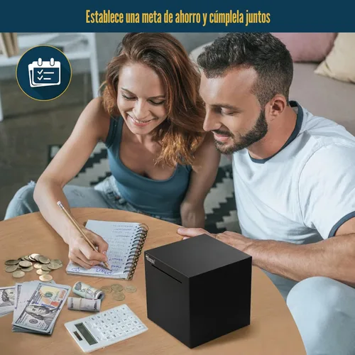 Vista 6 de hicocool Alcancía para adultos debe romperse para abrir, alcancía de acero inoxidable para adultos para dinero real, banco de dinero de metal Negro