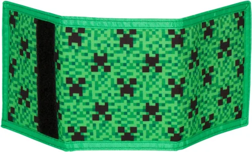 Vista 4 de Minecraft Cartera para niños o niñas diseño de cara de creeper verde con tres pliegues