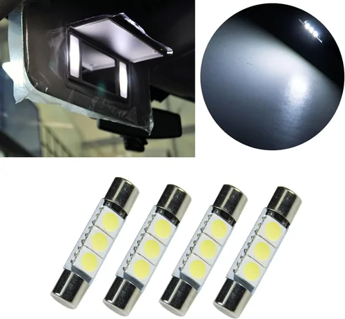 Vista 4 de PA LED 4 x LED 5050 3SMD Fuse Festoon Bulb Dome Interior Luz Interior Coche Interior Visera Espejo Espejo Luz 1.142 in (blanco)