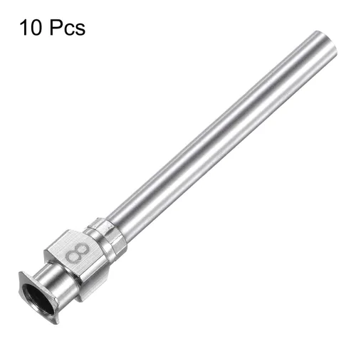 Vista 3 de HARFINGTON 10 agujas dispensadoras de acero inoxidable de calibre 8, 1 1/2 pulgadas, tubo de aguja de pegamento de metal, puntas romas, Luer Lock