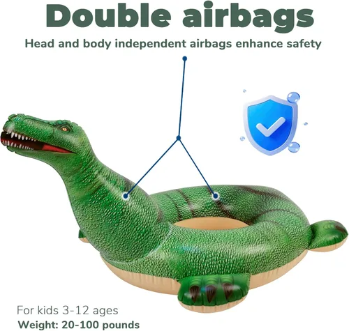 Vista 3 de HOHQB Flotadores inflables realistas de dinosaurio para niños, anillo de piscina, juguetes de piscina para niños pequeños de 3 a 12 años