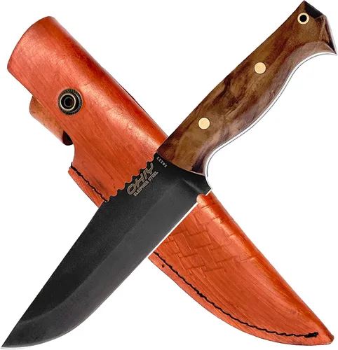 Vista 12 de Cuchillo Bushcraft hecho a mano con hoja de acero alemán 4116 inoxidable de 4-1/2 pulgadas, funda de cuero auténtico, mango de nogal de espiga