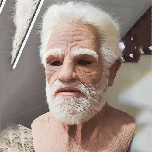Vista 2 de Bagmrteho Máscara realista de Halloween para abuelo, máscara de anciano calvo para adultos, máscara de anciano de Halloween, máscara de cabeza