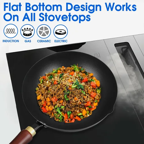 Vista 5 de Souped Up Recipes Wok de acero al carbono de 10 pulgadas para estufas eléctricas, de inducción y de gas (tapa y video de guía de usuario incluido)
