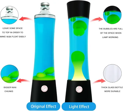 Vista 5 de Vanful Lámpara de movimiento líquido con base negra, lámparas de purpurina con cera amarilla en agua azul para adultos, luz nocturna para niños