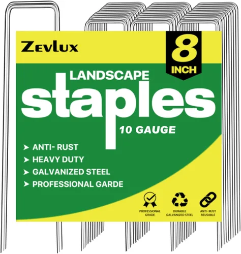 Vista 9 de Staples - Juego de 50 estacas galvanizadas de jardín de calibre 12 para vallas, césped, barreras de malezas y telas de paisaje, manguera de riego
