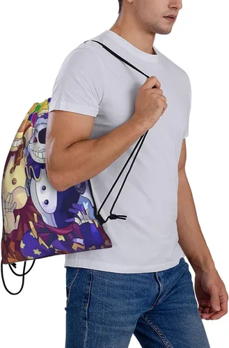 Vista 7 de Mochila con cordón ajustable, bolsa de gimnasio, bolsa de cuerda impermeable, bolsa de yoga deportiva, Blanco-3