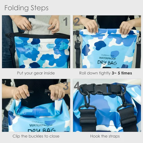 Vista 4 de YUMQUA Paquete de bolsa seca impermeable de 5L con 2 bolsas grandes impermeables para teléfono