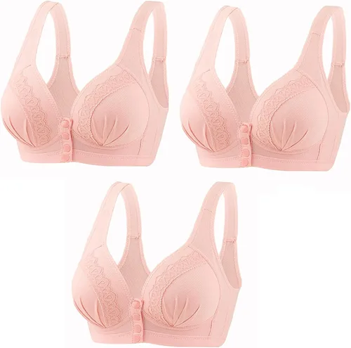 Vista 18 de Glamorette Snap Front Bra Older Women,Snap Front Bra, Sexy Lace Embroidered Bras,Pull-On Front Closure Button Bras 3 unidades de color negro.