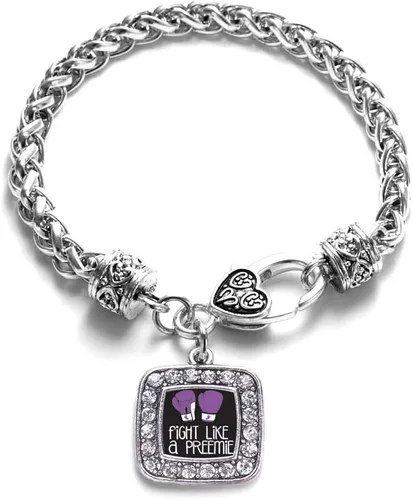 Vista 51 de Pulsera de dijes cuadrados de plata con joyería de circonita cúbica