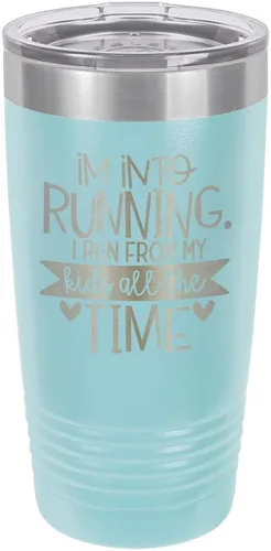 Vista 10 de Taza con texto en inglés "I RUN FROM MY KIDS 20oz Drink Tumbler with Straw », grabada con láser, taza de viaje con divertidas citas de Yeti Rambler