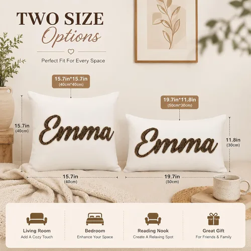 Vista 2 de Almohada con monograma bordada personalizada, funda de almohada lumbar con nombre personalizado, regalo para niñas, parejas y mujeres, almohadas