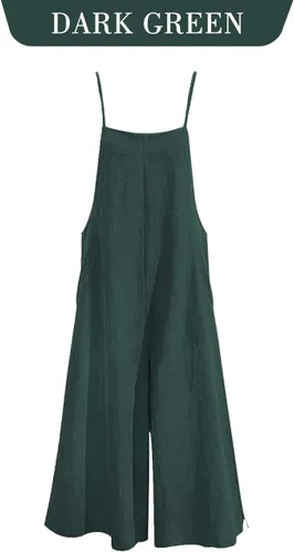 Vista 6 de YESNO - Enterizo holgado de estilo informal, overol con pantalones largos de pierna ancha, de algodón y con bolsillos, para mujer