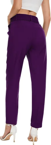 Vista 3 de Gudaoprm Pantalones de vestir de cintura alta para mujer, pantalones de negocios casuales cónicos pantalones de trabajo con bolsillos