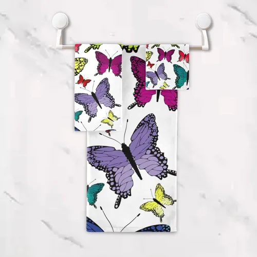 Vista 5 de Butterfly - Juego de toallas de 3 piezas con toalla de baño, toalla de mano y toallita, juego de toallas suaves de alta absorción para baño, hotel