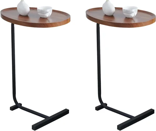 Vista 11 de Mesa auxiliar marrón en forma de C para sofá, mesa auxiliar única de Martini, mesa de bebida para sofá de cama, mesa de MDF resistente y patas