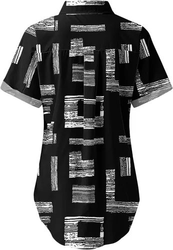 Vista 6 de Blusas elegantes para mujer, de verano 2022, casuales, de manga corta, ajuste holgado, con botones, con estampado de lunares, cuello en V