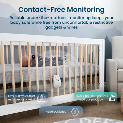 Vista 2 de Babysense 7 Monitor de sueño, respiración y movimiento para bebés recién nacidos y lactantes, sin WiFi, no portátil, monitor sin contacto con 2
