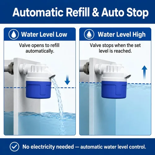 Vista 5 de Válvula de flotador de agua automática roscada NPT de 1 pulgada, válvula de control automático de nivel de agua de PVC resistente para canal de agua