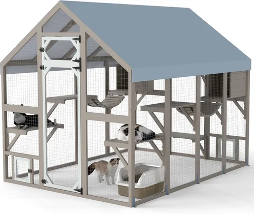 Vista 9 de Cercado Catio grande de 118" para gatos al aire libre, recintos para patio de gatos resistentes a la intemperie para múltiples gatos, jaula exterior