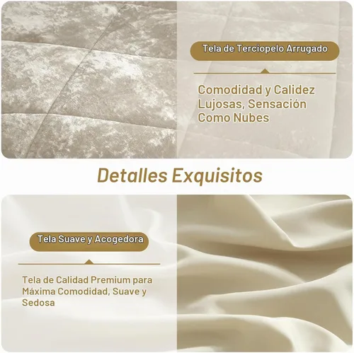 Vista 3 de Ivellow Queen Comforter Set 7 Pieces Bed in a Bag, Beige Velvet Comforter beige (7pcs-Beige)