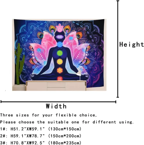 Vista 5 de Maccyafst Seven Chakra Yoga Meditación Colgante de Pared – Colorido Mandala Indio Hippie Chakra Tapiz para habitación de estudio (H51.2 W59.1)