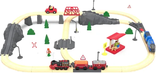 Vista 8 de Tren eléctrico de juguete para pistas de madera, juguetes de tren motorizado de Navidad para niños pequeños, tren a pilas incluye luces, sonidos