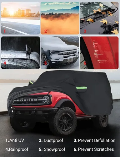 Vista 9 de Proadsy - Funda para auto compatible con Ford Bronco 2 puertas 2021-2024 2025 2026, a prueba de viento, para todo tipo de clima, impermeable