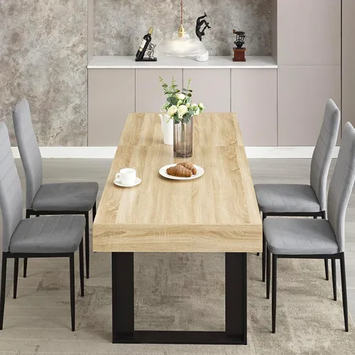 Vista 6 de STHOUYN - Mesa de comedor extensible de 63"-79", moderna de estilo campestre, de madera para la cocina, larga y expandible para 6, 8, 10, gran mesa