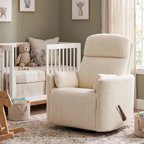 Vista 11 de Silla reclinable giratoria de gran tamaño con calor y masaje, mecedora con reposacabezas ajustable, silla reclinable manual mecedora con 2 Chenille