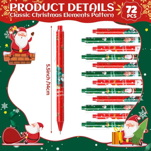 Vista 2 de Yeaqee - 72 bolígrafos de bola navideños, bolígrafos de gel de vacaciones, regalos temáticos navideños a granel, bolígrafos divertidos para fiestas