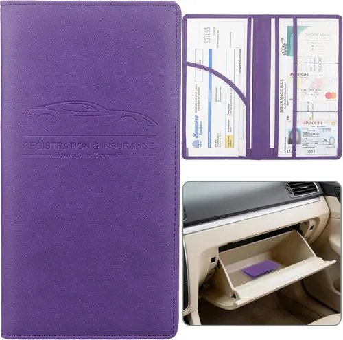 Vista 15 de Soporte para Registro y Seguro de Auto, Organizador de Guantera de Vehículo de Piel Sintética Premium - para Licencia de Conducir, Tarjetas y Negro