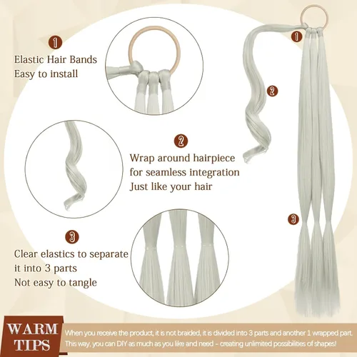 Vista 72 de SOFEIYAN Extensión de cola de caballo trenzada larga con banda elástica y mechón liso envolvente, extensiones de cabello naturales suaves