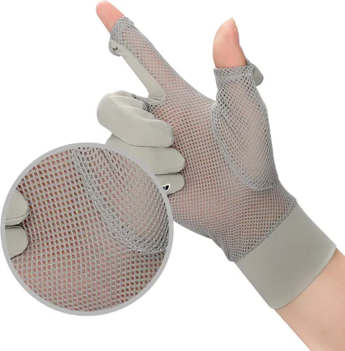 Vista 6 de IPENNY Guantes de verano para mujer, protección solar UPF 50+, 2 dedos, malla abatible, transpirable, para pantalla táctil, antideslizantes