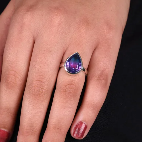 Vista 64 de PANOPLY Bio Pink Doublet Quartz Solid 925 Sterling Silver Ring for Women