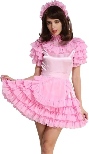 Vista 2 de GOceBaby Disfraz de uniforme de sirvienta con cerradura rosa claro para mujer