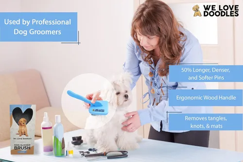 Vista 6 de We Love Doodles Slicker Brush Bundle – Kit de cepillo grande y mini para perros y cachorros – Cepillo de aseo para cabello medio y largo – Fabricado