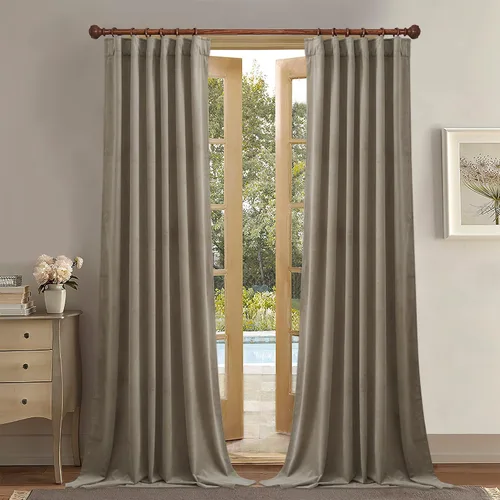 Vista 63 de StangH Cortinas 100% opacas, color beige, terciopelo suave y grueso, cortinas para ventana de dormitorio, forro blanco, cortinas con aislamiento