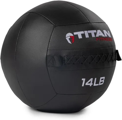 Vista 12 de Titan Fitness LB Soft Shell - Bola de pared medicinal con laminado de policompuesto y textura cruzada, agarre antideslizante para lanzar, fuerza