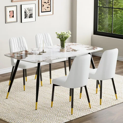Vista 58 de Juego de 4 mesas de comedor negras para mesa de comedor de 4,50 pulgadas para 4, sillas de cocina de piedra sinterizada, fácil de montar, adecuado
