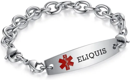 Vista 83 de Brazaletes de alerta médica ajustables de 7.5" a 9" para mujer/hombre, de acero inoxidable, intercambiables Cadena de bloque