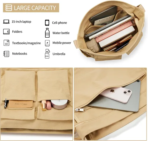 Vista 3 de KALIDI - Bolsa de lona tipo mensajero, bolsa cruzada grande para mujeres u hombres, bolsa de hombro de lona casual para la universidad, trabajo